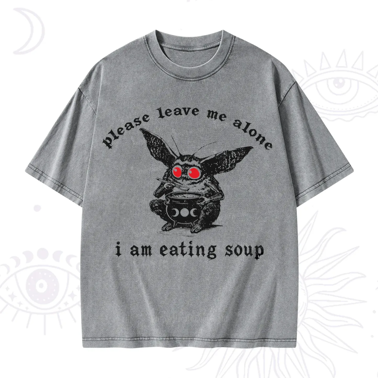 Purplehecate Mothman Eating Soup Washed T-Shirt