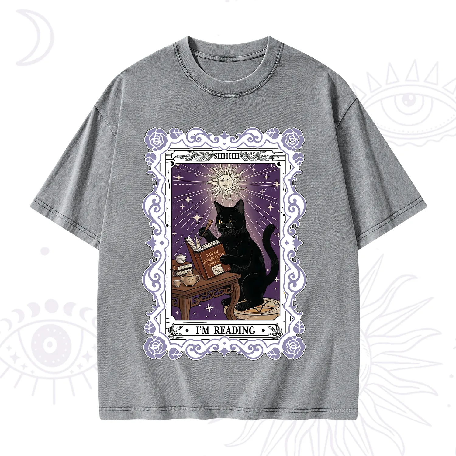 Purplehecate The Reading Cat Tarot Washed T-Shirt