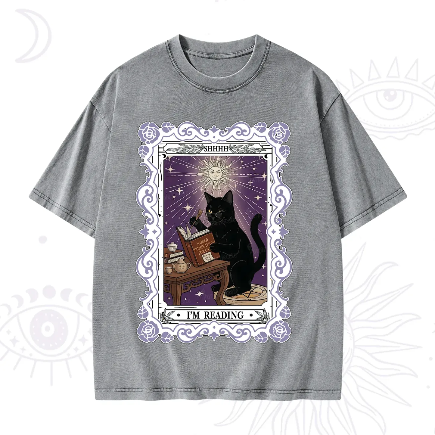 Purplehecate The Reading Cat Tarot Washed T-Shirt