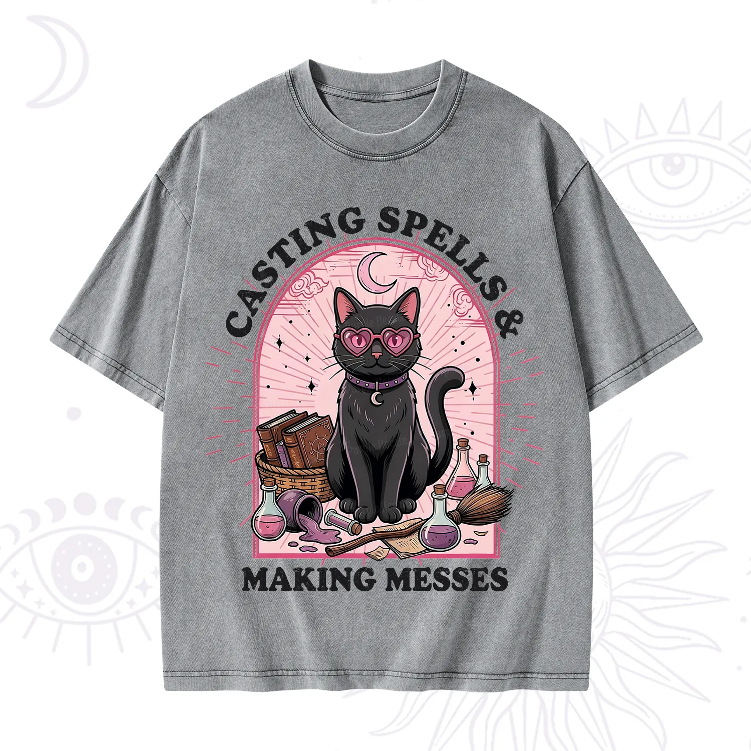 Purplehecate Casting Spells Making Messes Cat Washed T-Shirt
