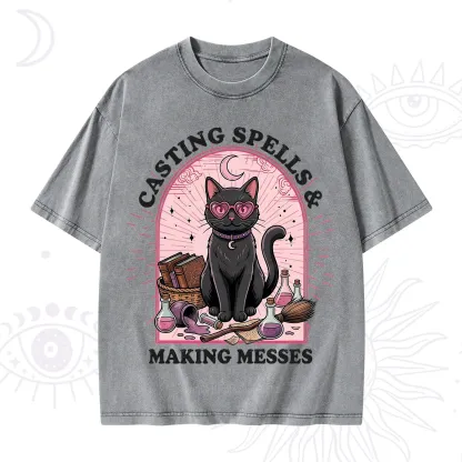 Purplehecate Casting Spells Making Messes Cat Washed T-Shirt