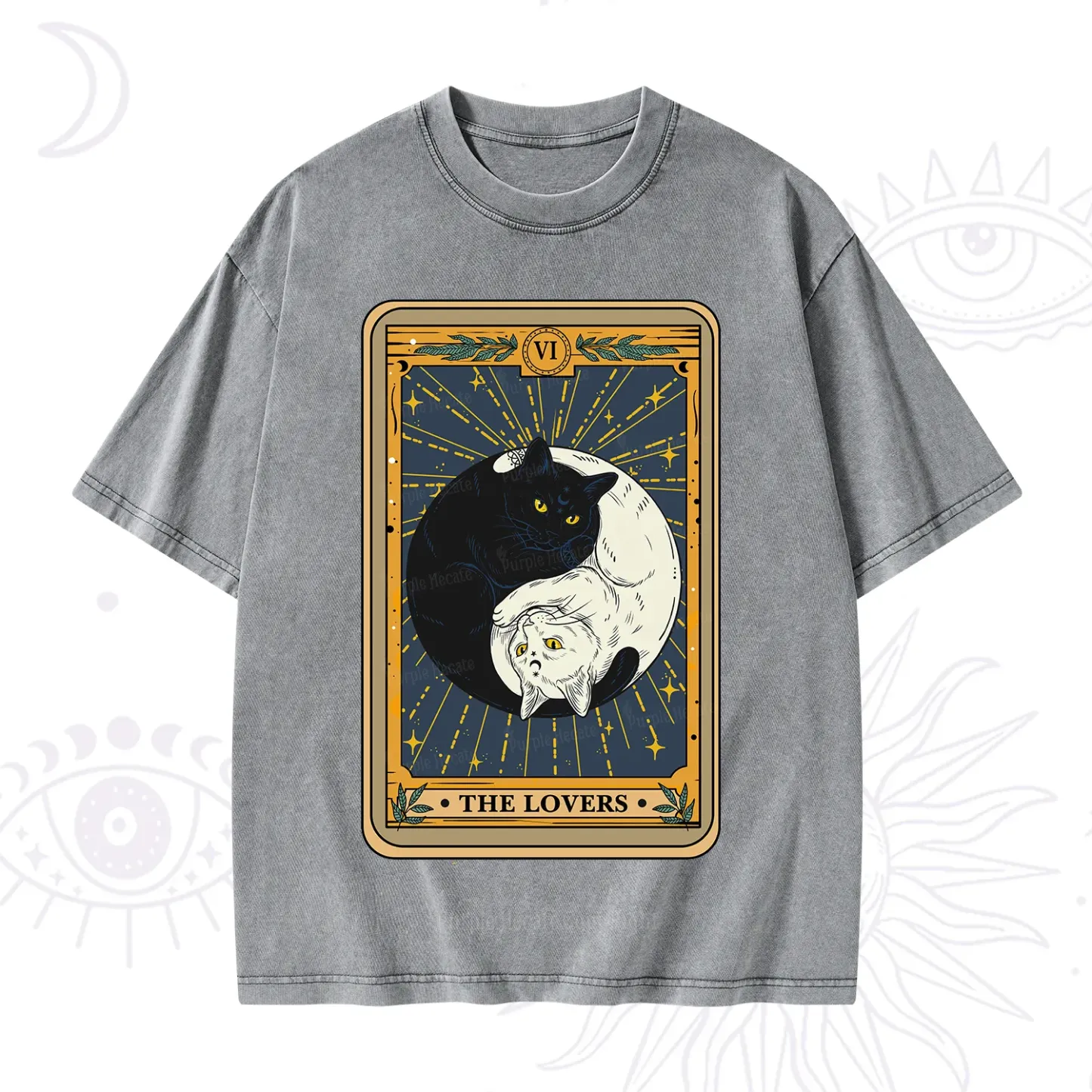 Purplehecate The Lovers Cat Tarot Washed T-Shirt