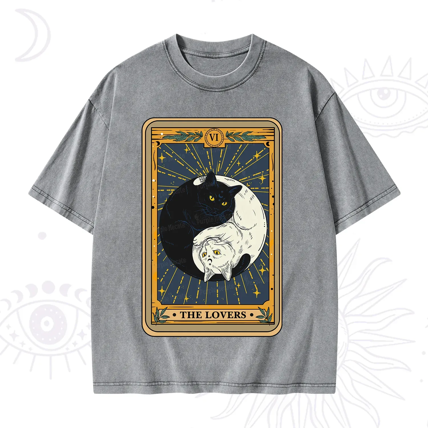 Purplehecate The Lovers Cat Tarot Washed T-Shirt