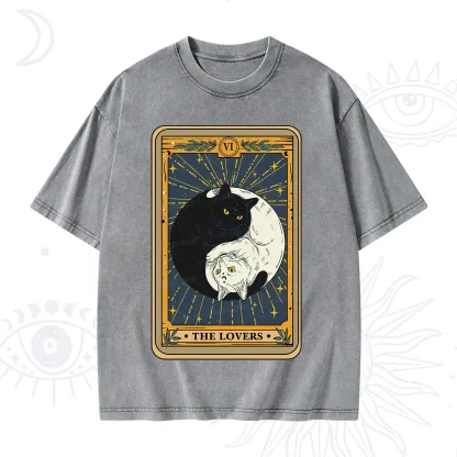 Purplehecate The Lovers Cat Tarot Washed T-Shirt