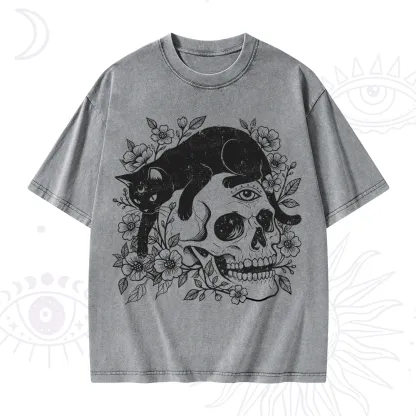 Purplehecate Black Cats In A Skull Washed T-Shirt