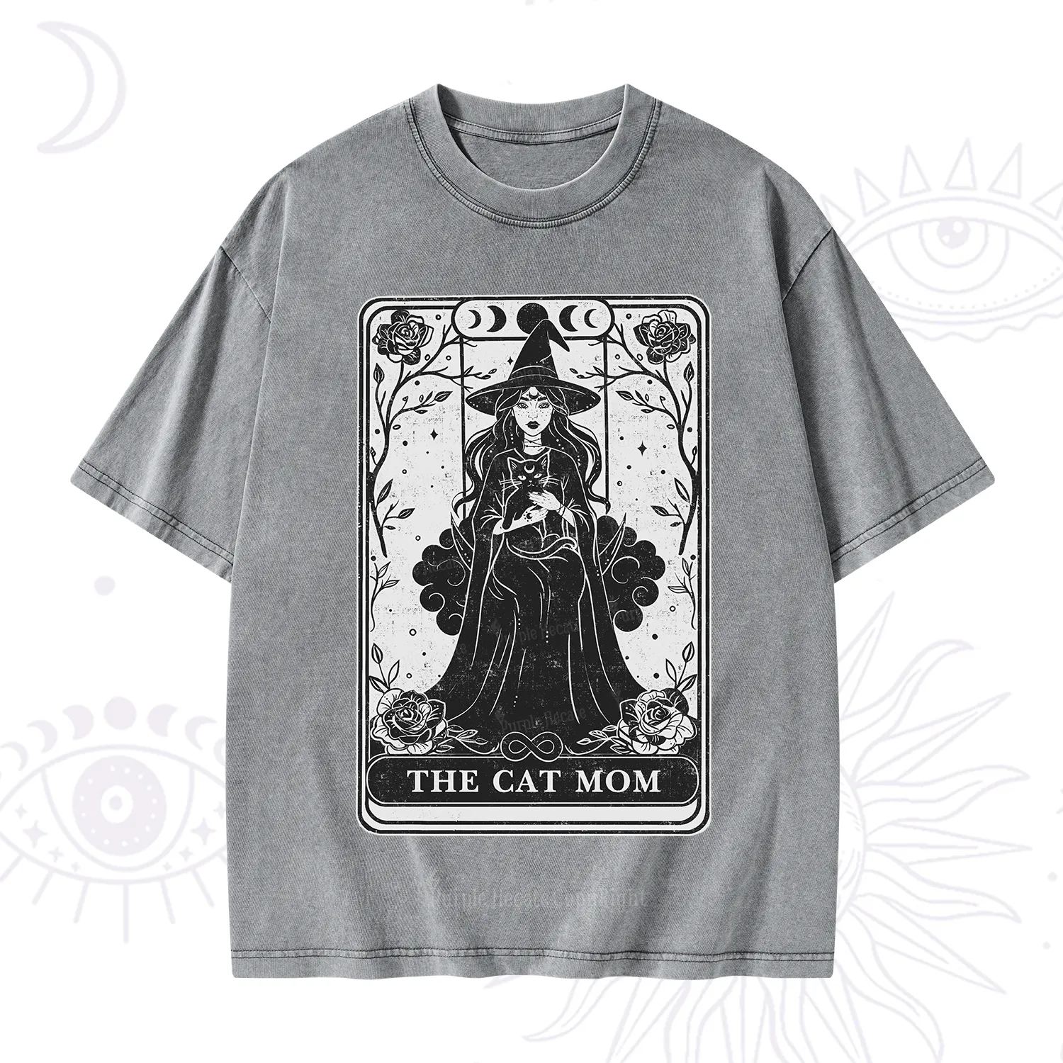 Purplehecate The Witch Cat Mom Tarot Washed T-Shirt