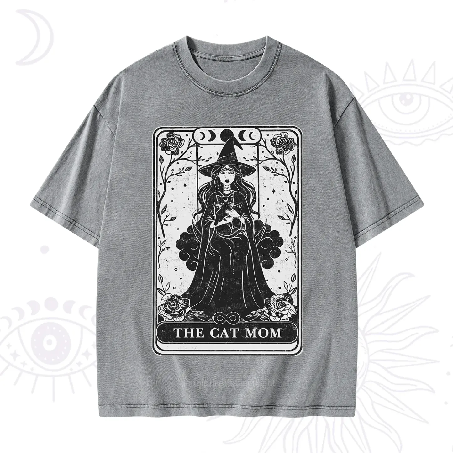 Purplehecate The Witch Cat Mom Tarot Washed T-Shirt