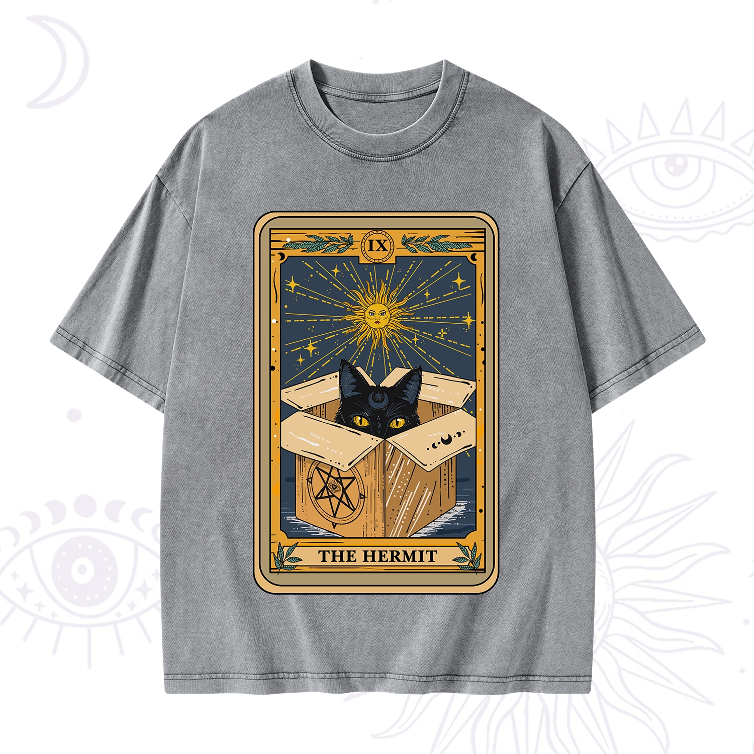 Purplehecate The Hermit Cat Tarot Card Washed T-Shirt