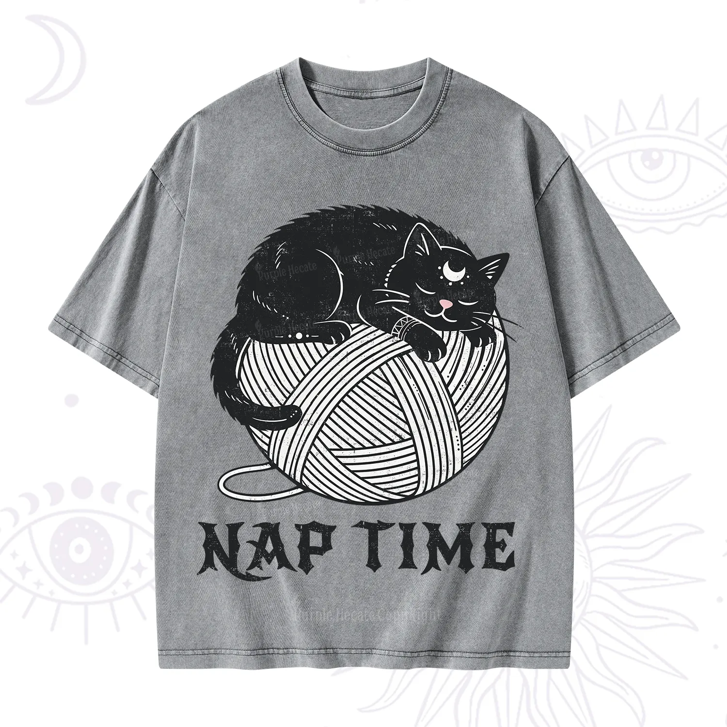 Purplehecate Nap Time Cat Washed T-Shirt