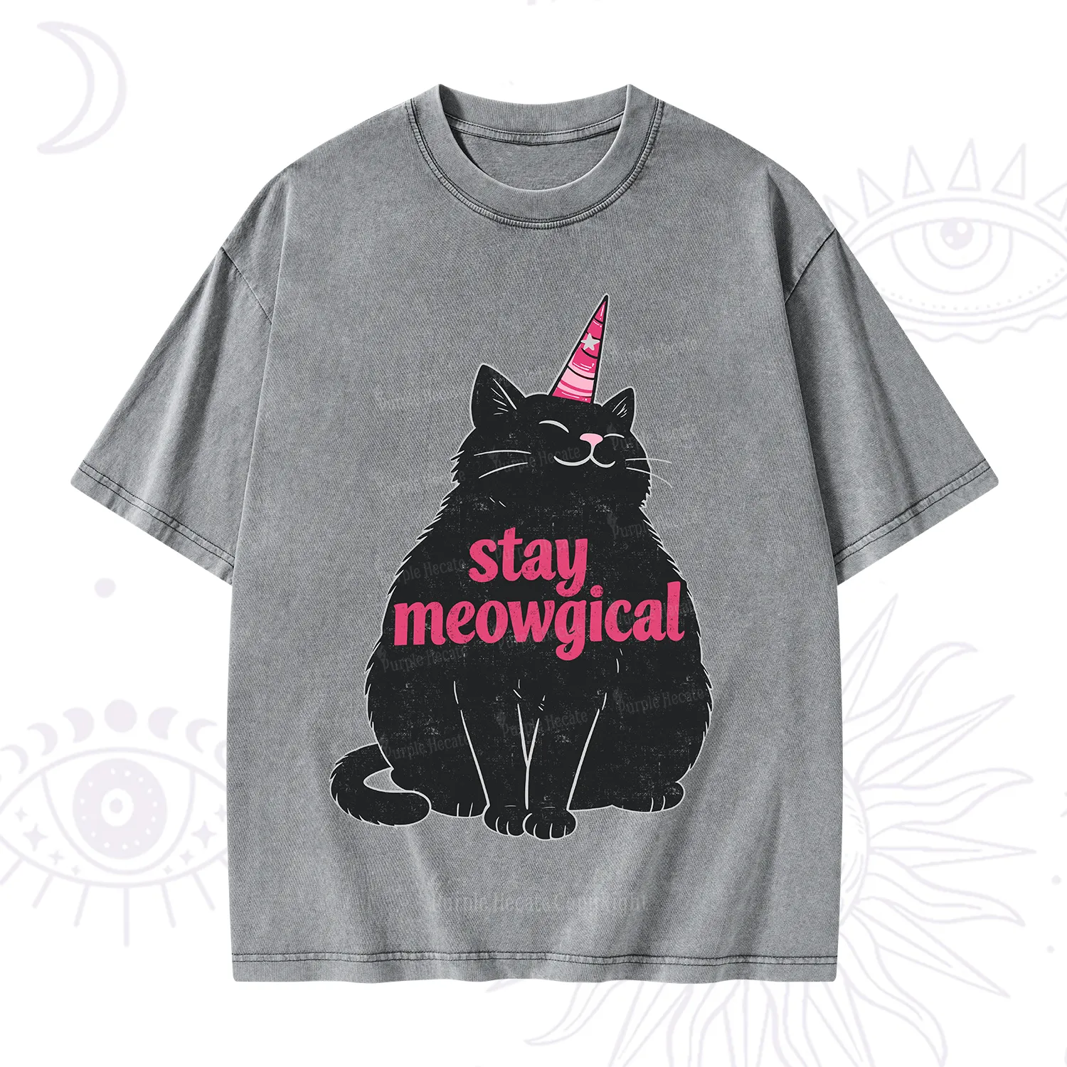 Purplehecate Stay Meowgical Washed T-Shirt