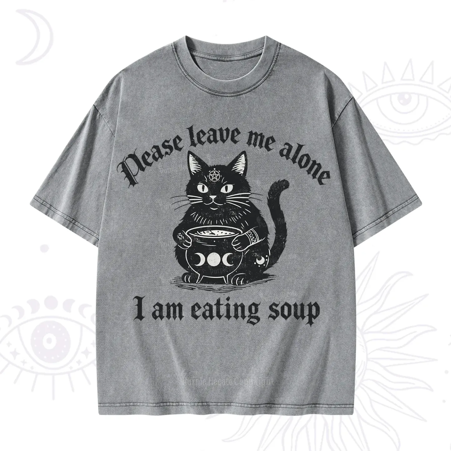 Purplehecate Magic Cat Eating Soup Washed T-Shirt