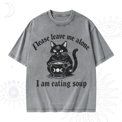 Purplehecate Magic Cat Eating Soup Washed T-Shirt