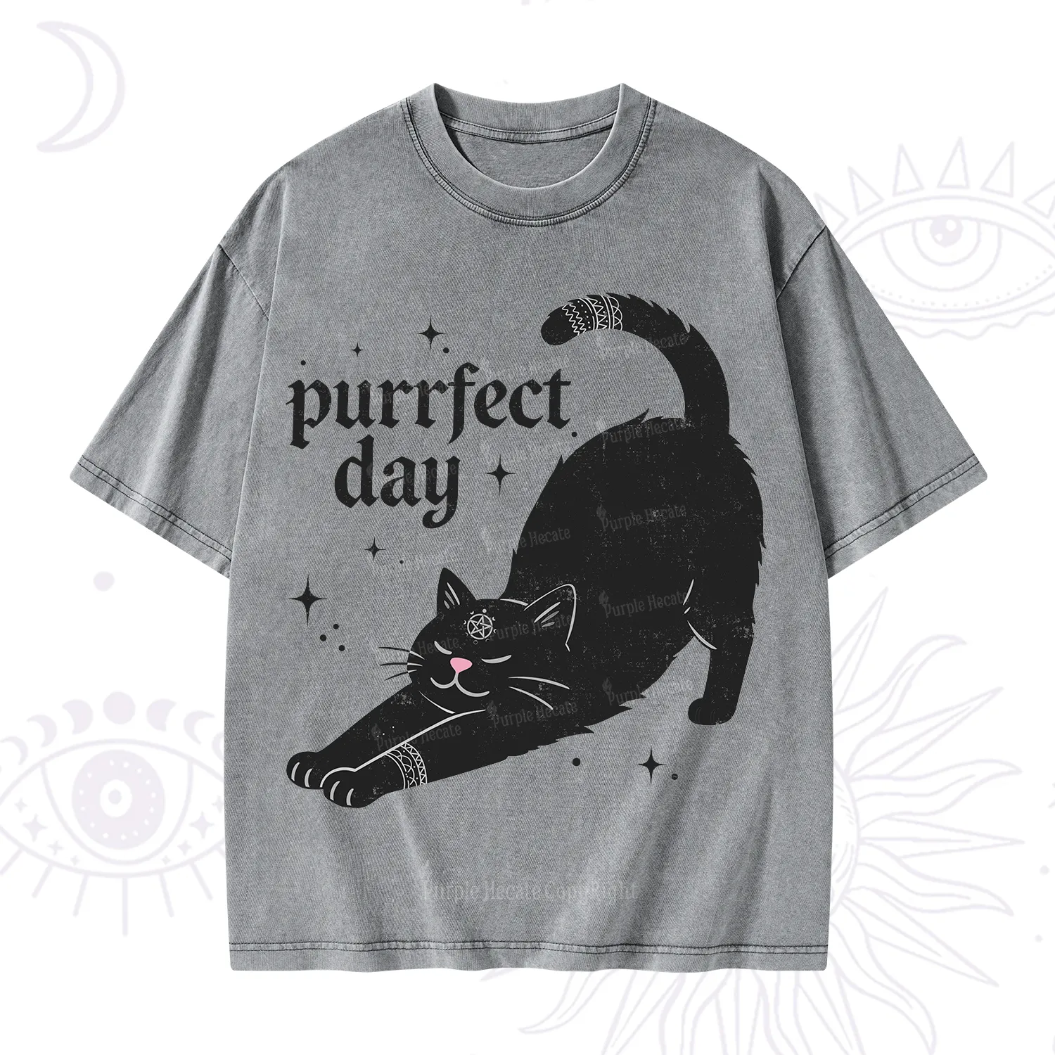 Purplehecate Purrfect Day Black Cat Washed T-Shirt