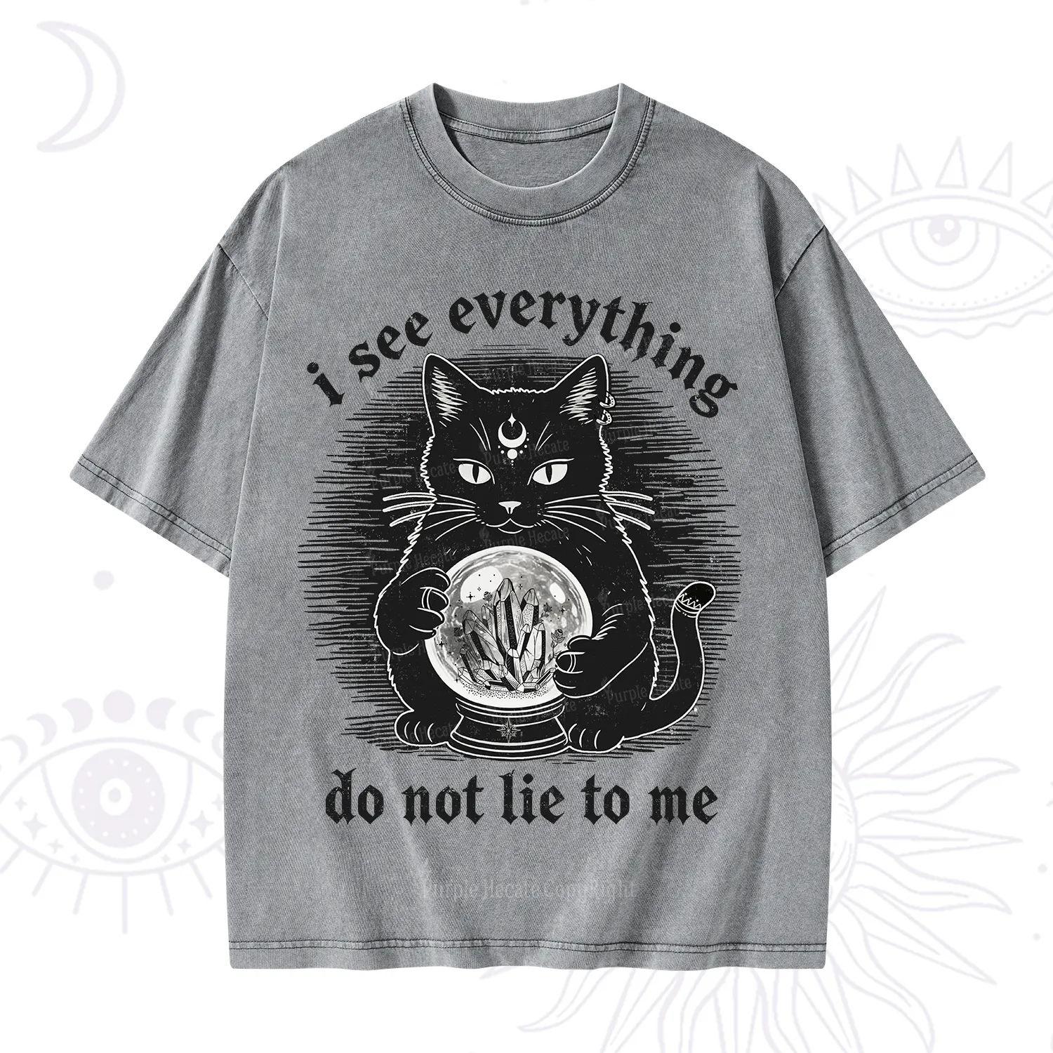 Purplehecate All Seeing Cat Washed T-Shirt