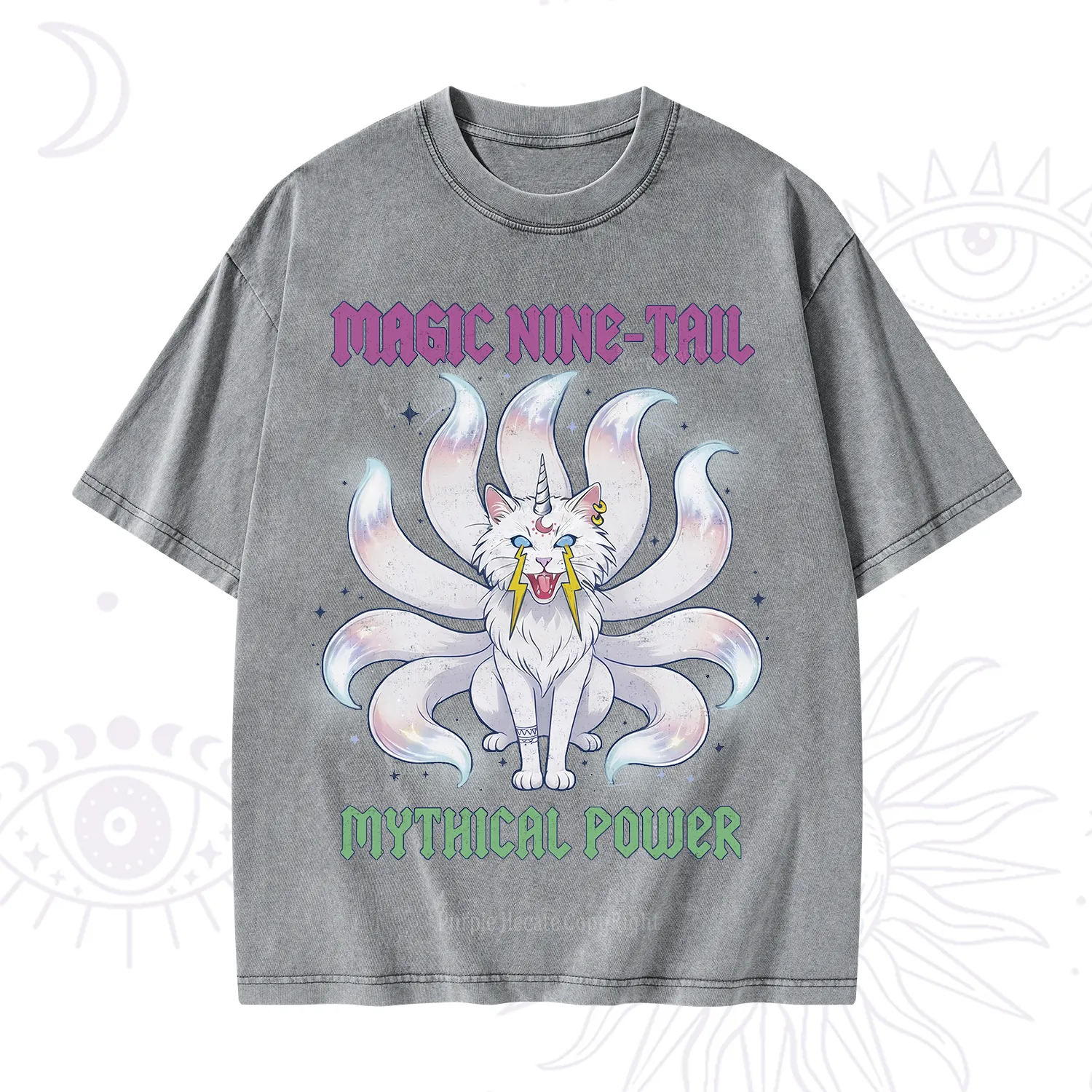 Purplehecate Magic Nine Tail Cat Washed T-Shirt