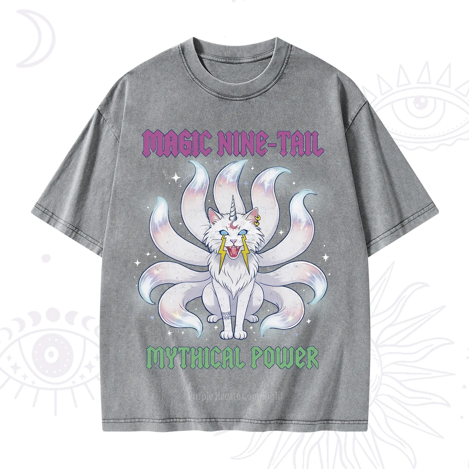 Purplehecate Magic Nine Tail Cat Washed T-Shirt