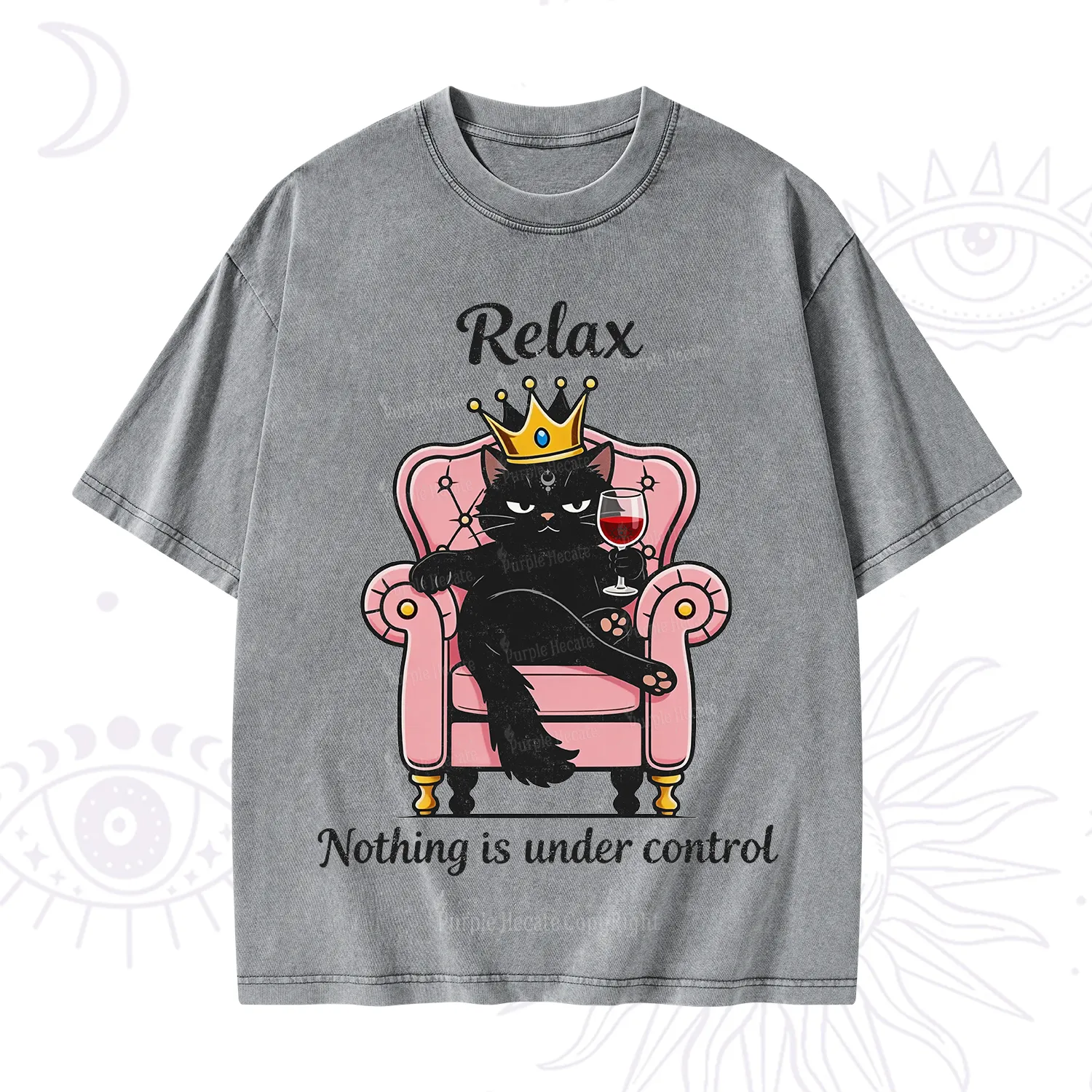 Purplehecate Relax Nothing Is Under Control Washed T-Shirt