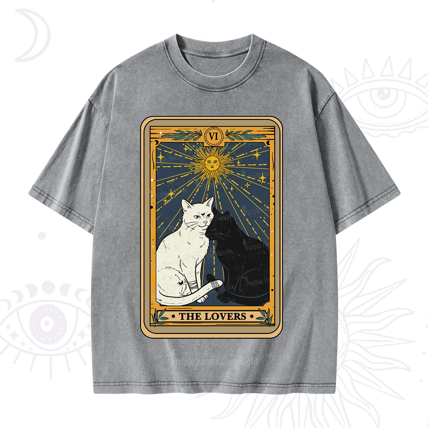 Purplehecate The Lovers Cat Tarot Card Washed T-Shirt