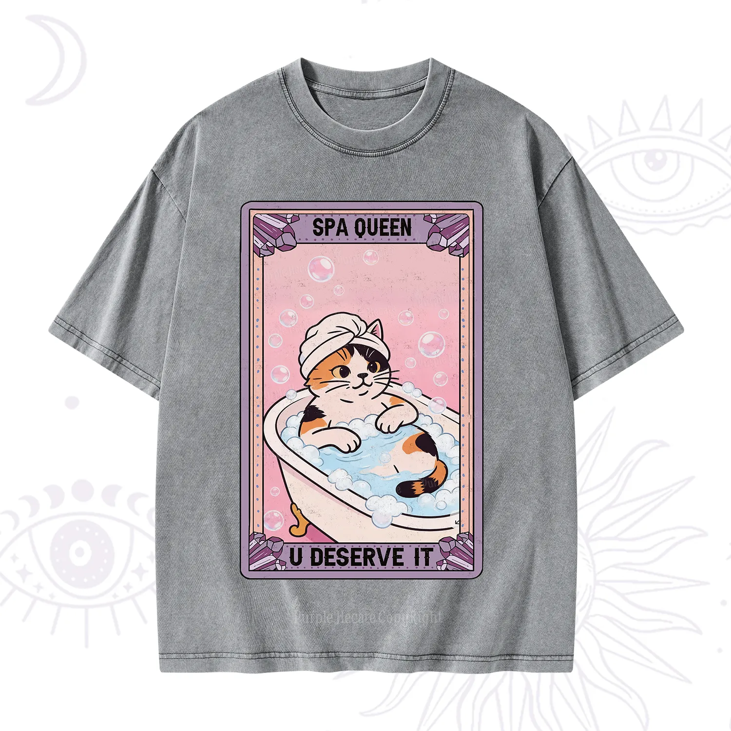 Purplehecate The Spa Queen Cat Tarot Washed T-Shirt