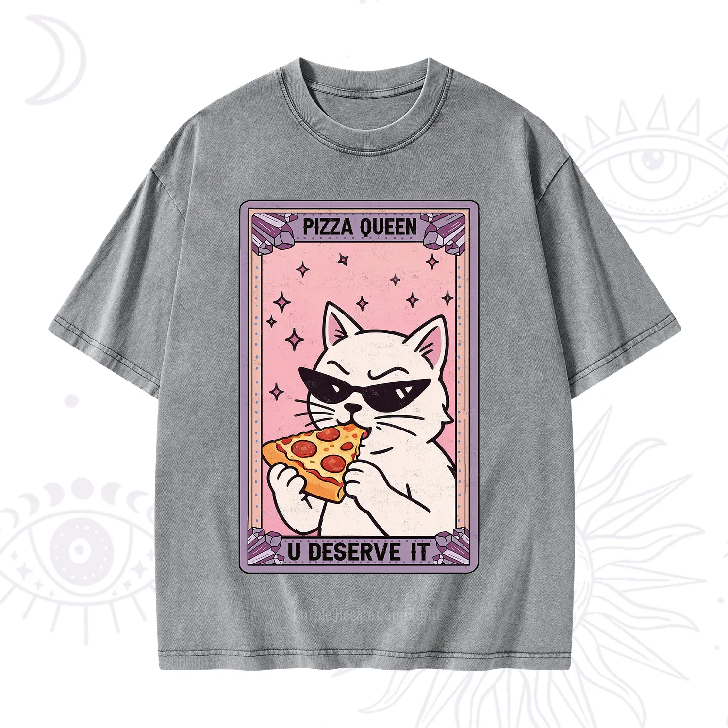 Purplehecate The Pizza Queen Cat Tarot Washed T-Shirt