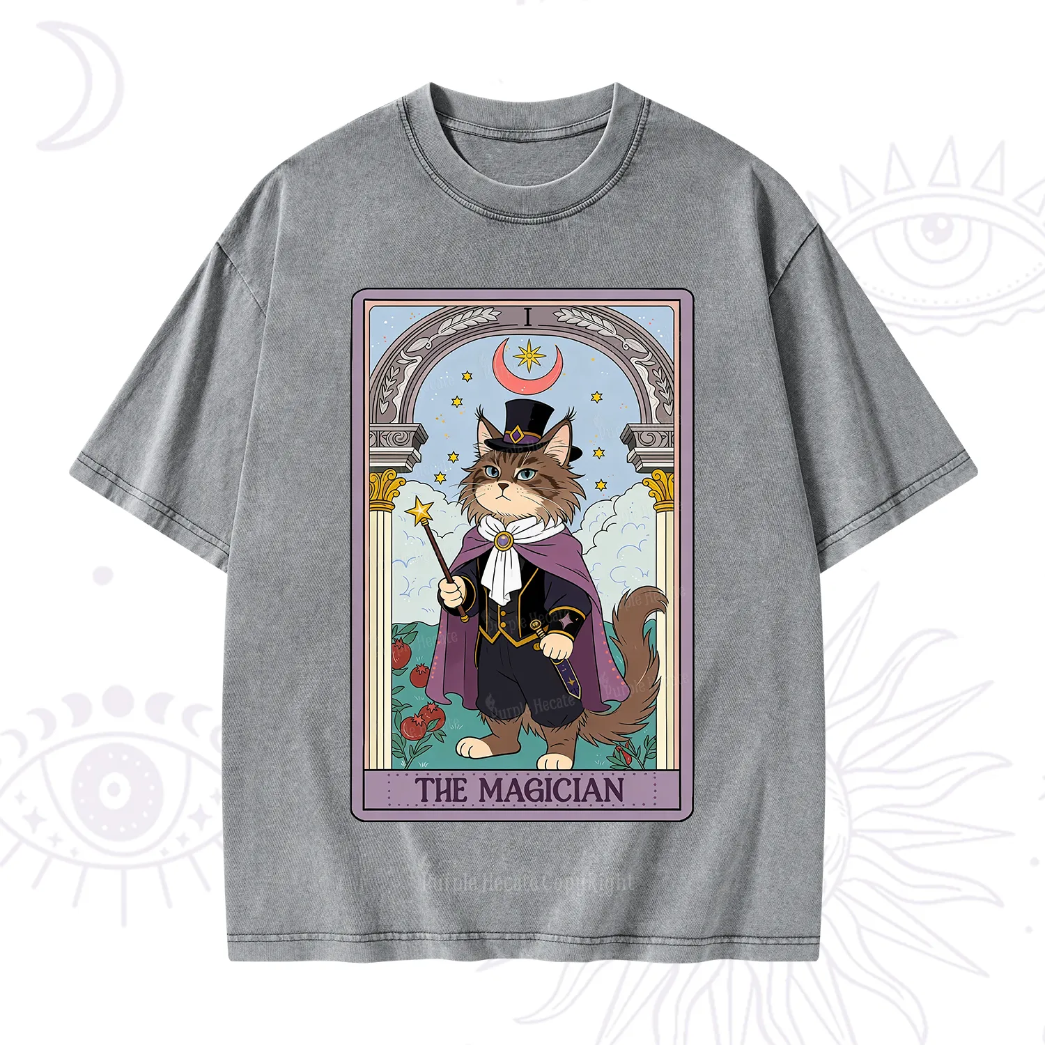 Purplehecate The Magician Cat Tarot Washed T-Shirt