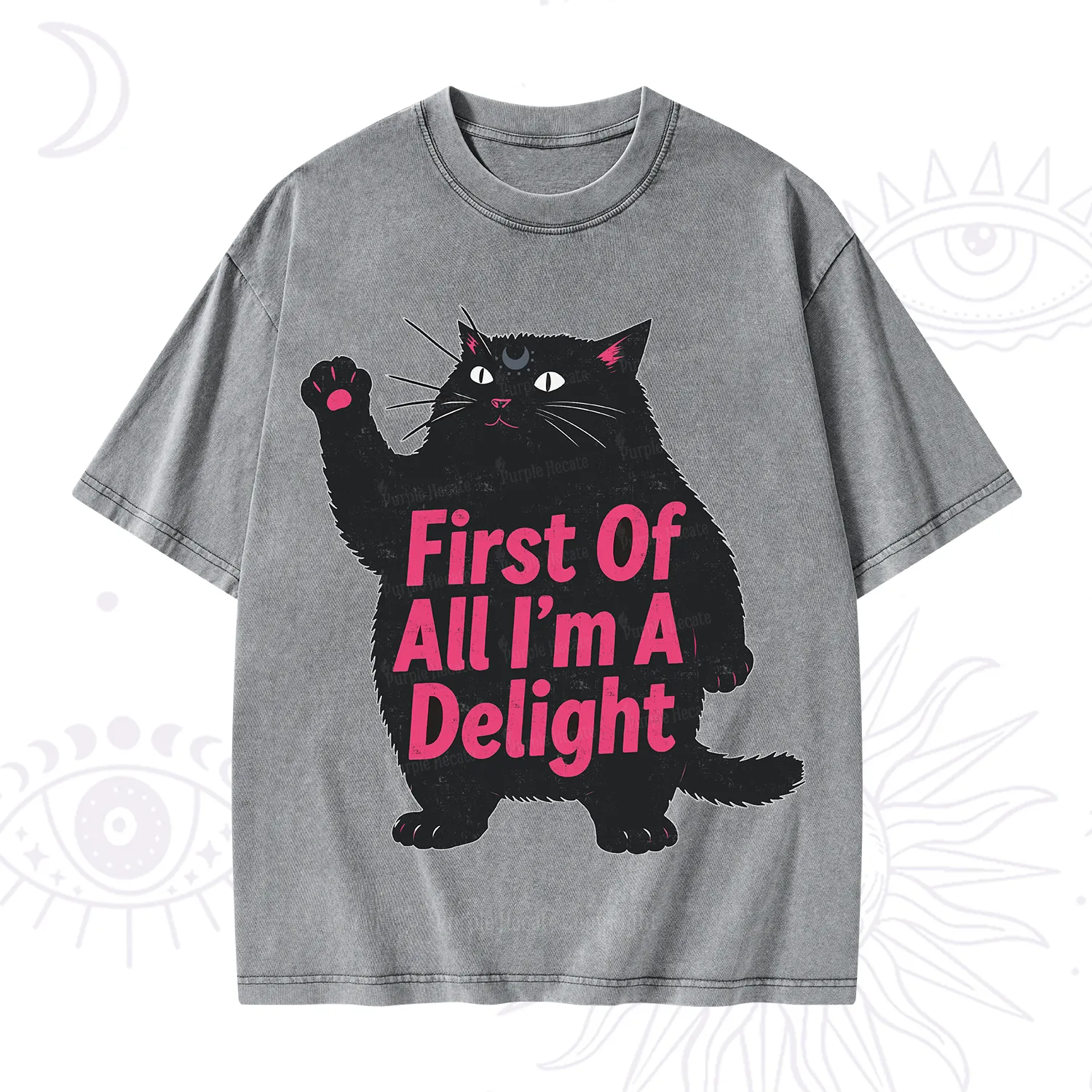 Purplehecate First Of All I'm A Delight Cat Washed T-Shirt
