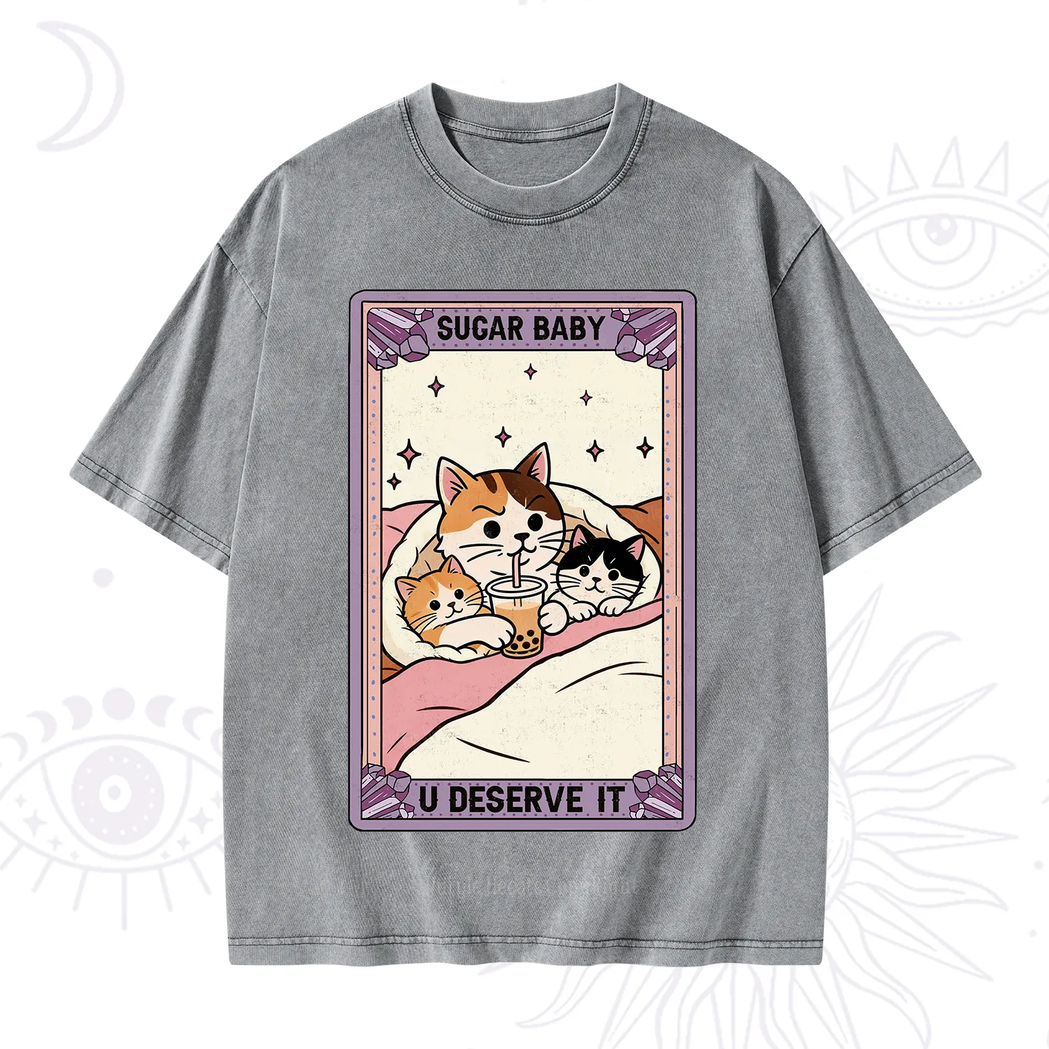 Purplehecate The Sugar Baby Cat Tarot Washed T-Shirt