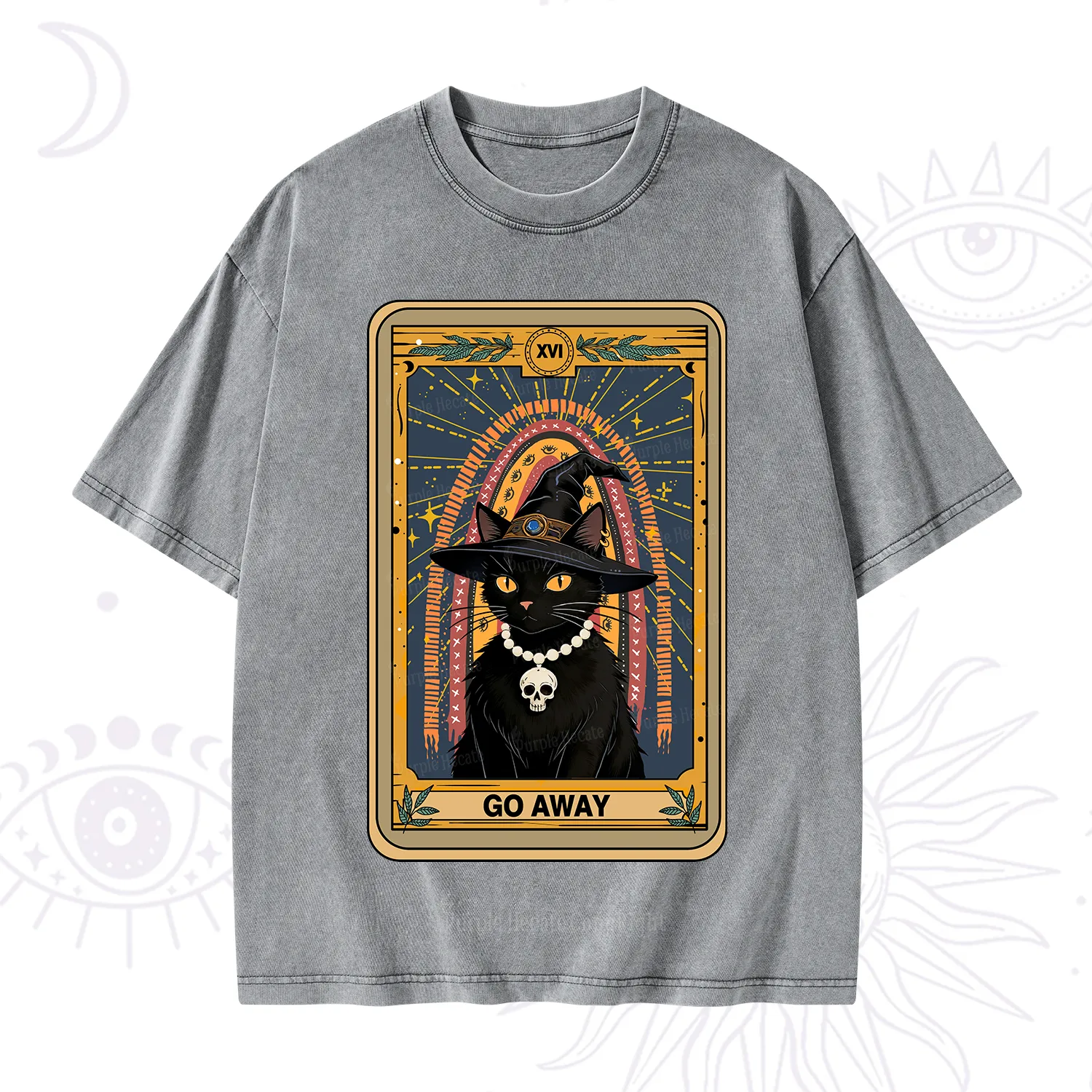 Purplehecate The Go Away Cat Tarot Washed T-Shirt