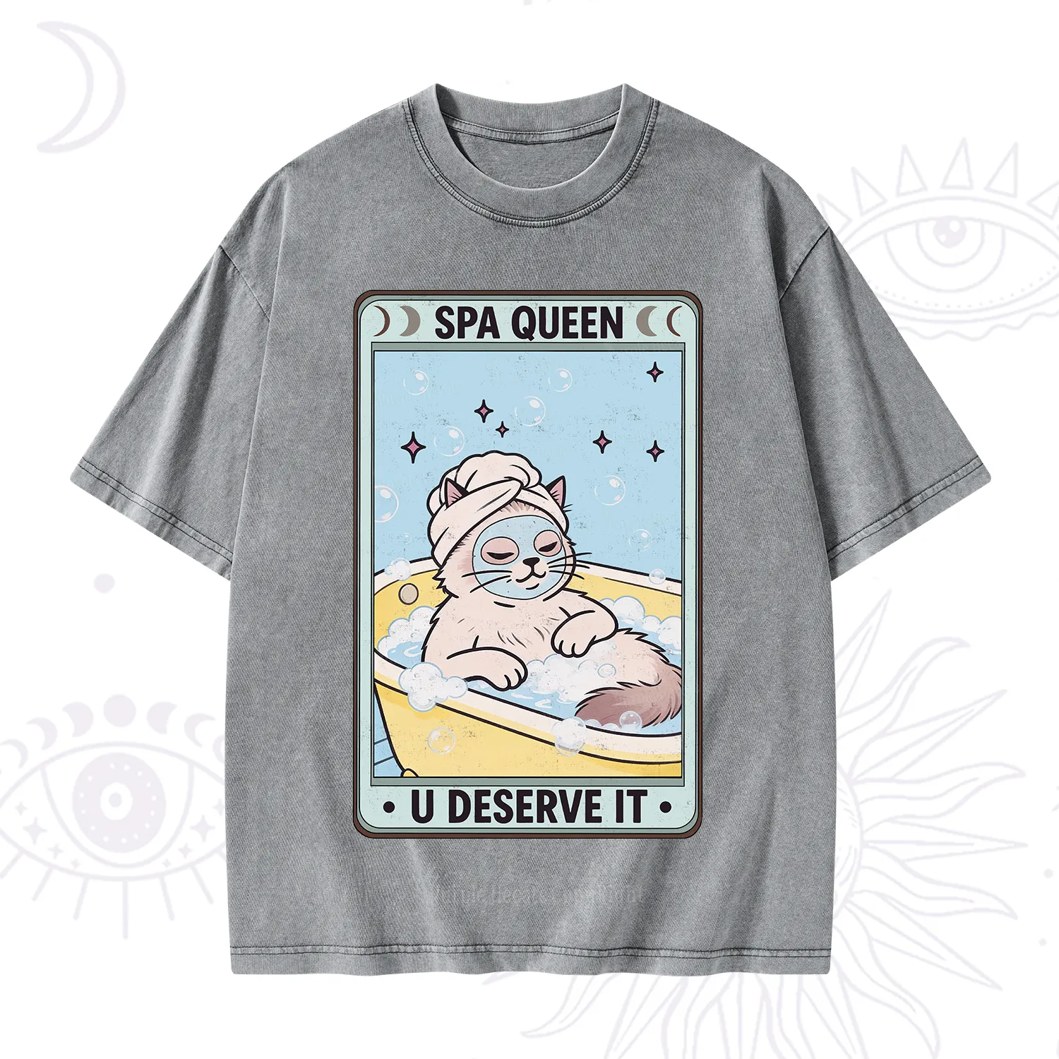 Purplehecate The Spa Queen Cat Tarot Washed T-Shirt