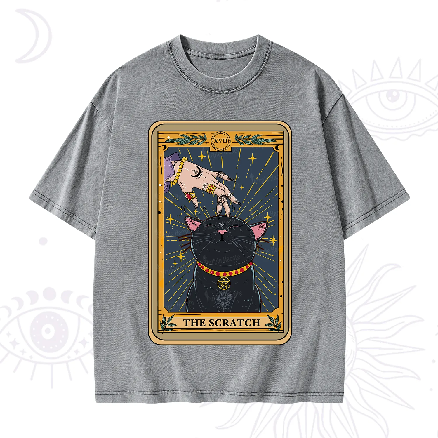 Purplehecate The Scratch Cat Tarot Washed T-Shirt