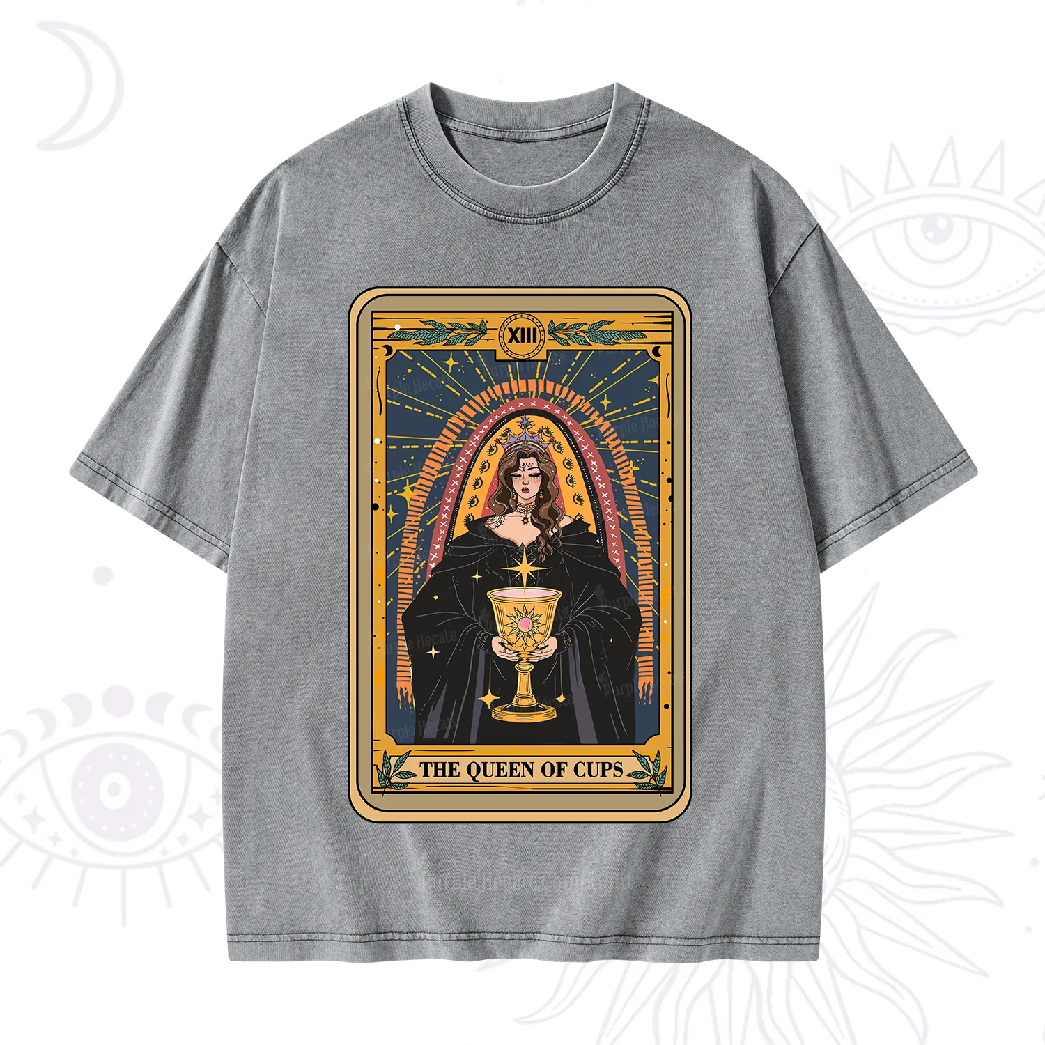 Purplehecate The Queen of Cups Tarot Washed T-Shirt