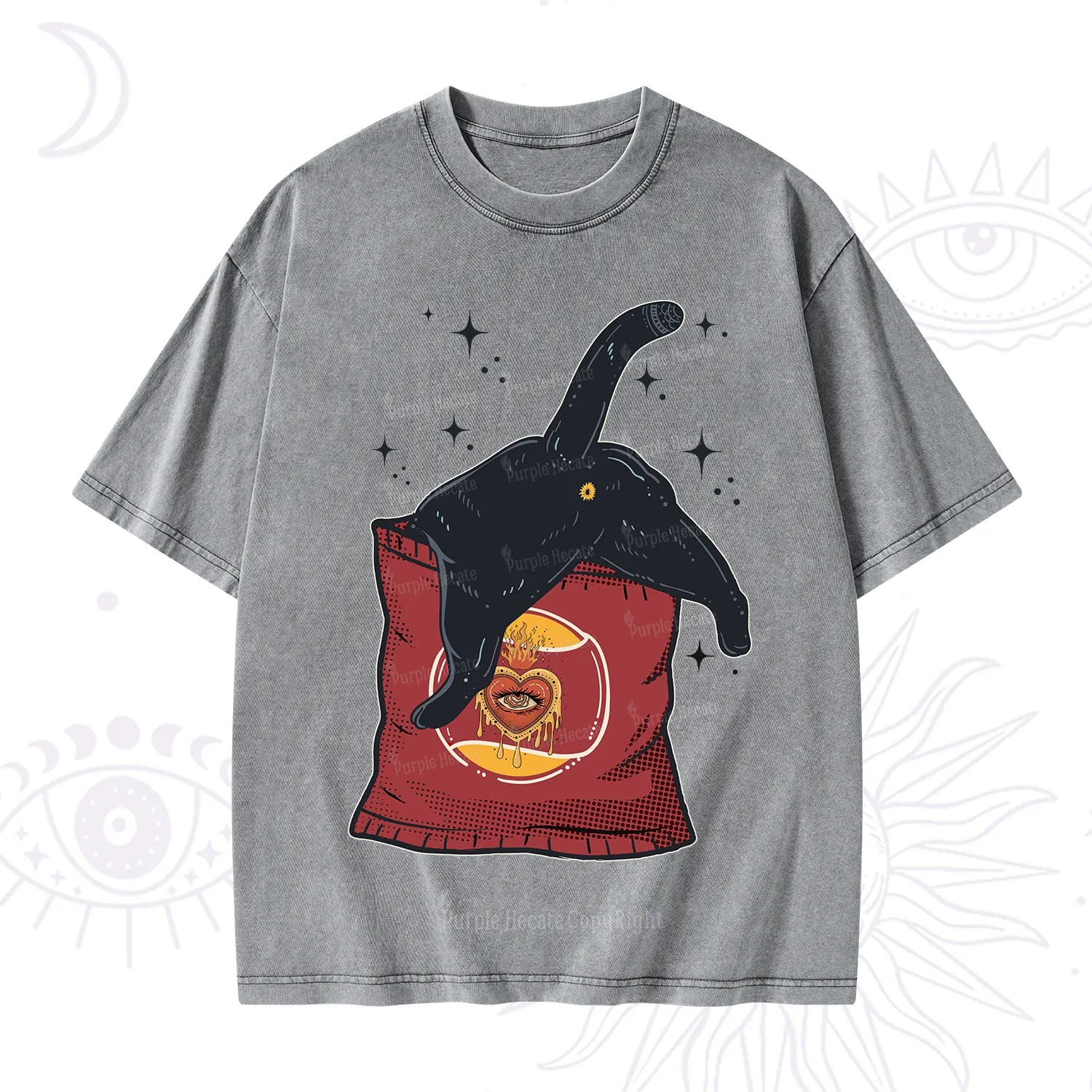 Purplehecate Curious Witch Cat Washed T-Shirt