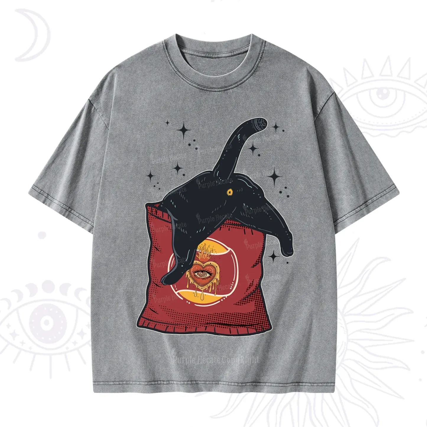 Purplehecate Curious Witch Cat Washed T-Shirt