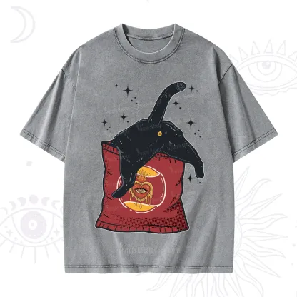 Purplehecate Curious Witch Cat Washed T-Shirt