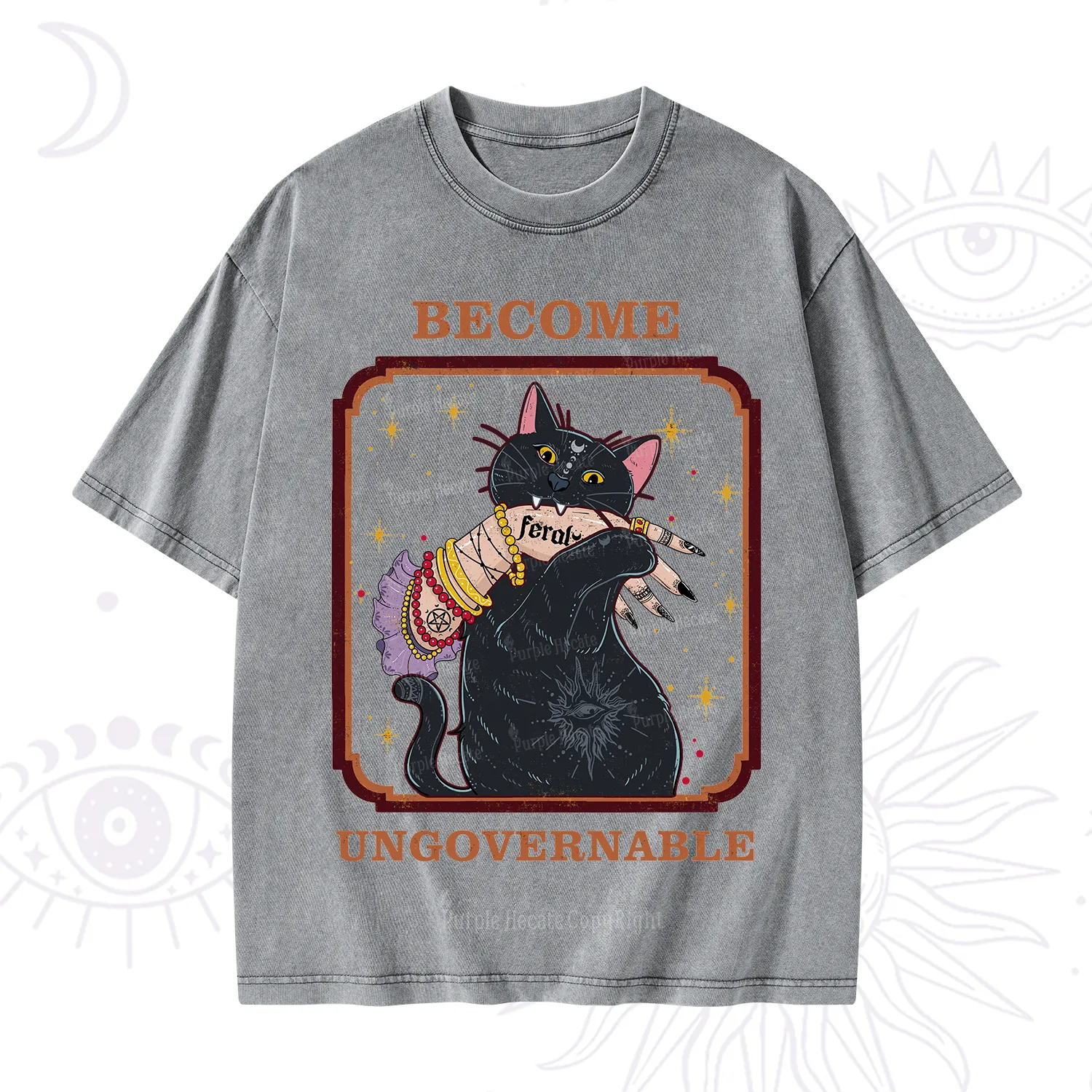 Purplehecate Become Ungovernable Cat Washed T-Shirt