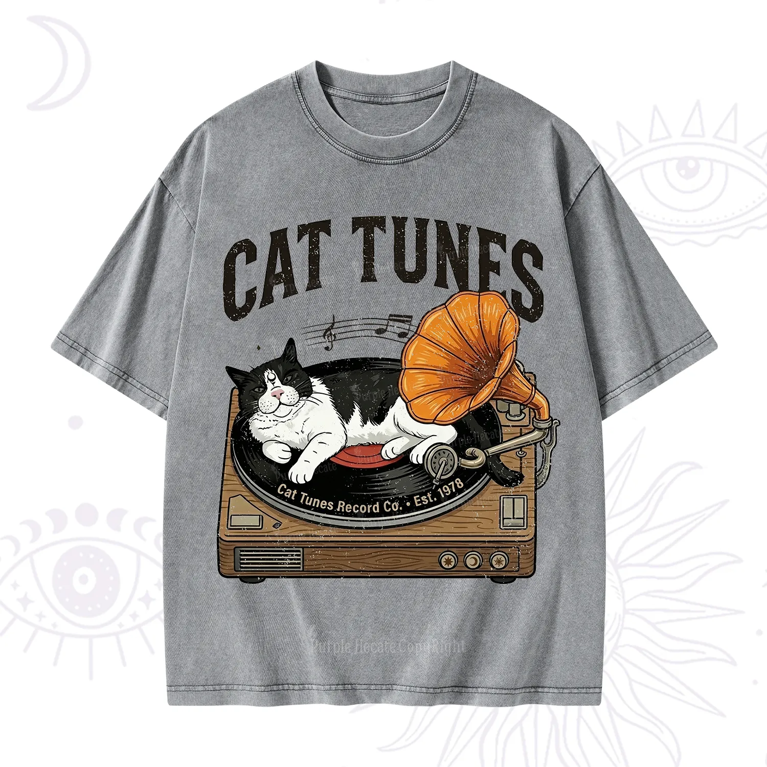 Purplehecate Cat Tunes Washed T-Shirt