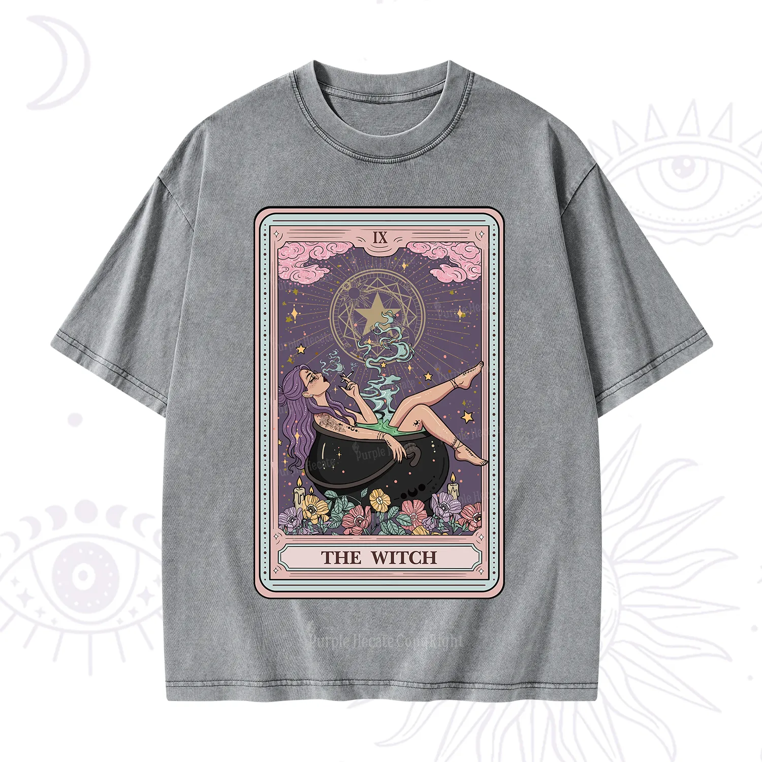 Purplehecate The Witch Tarot Card Washed T-Shirt