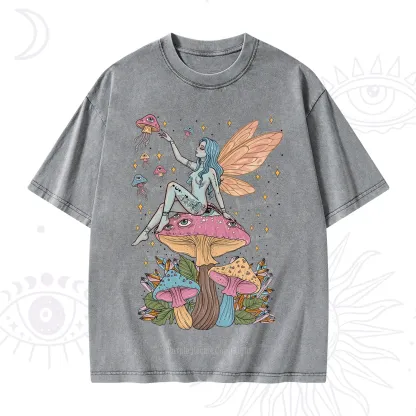 Purplehecate Celestial Fairy on Mushroom Washed T-Shirt