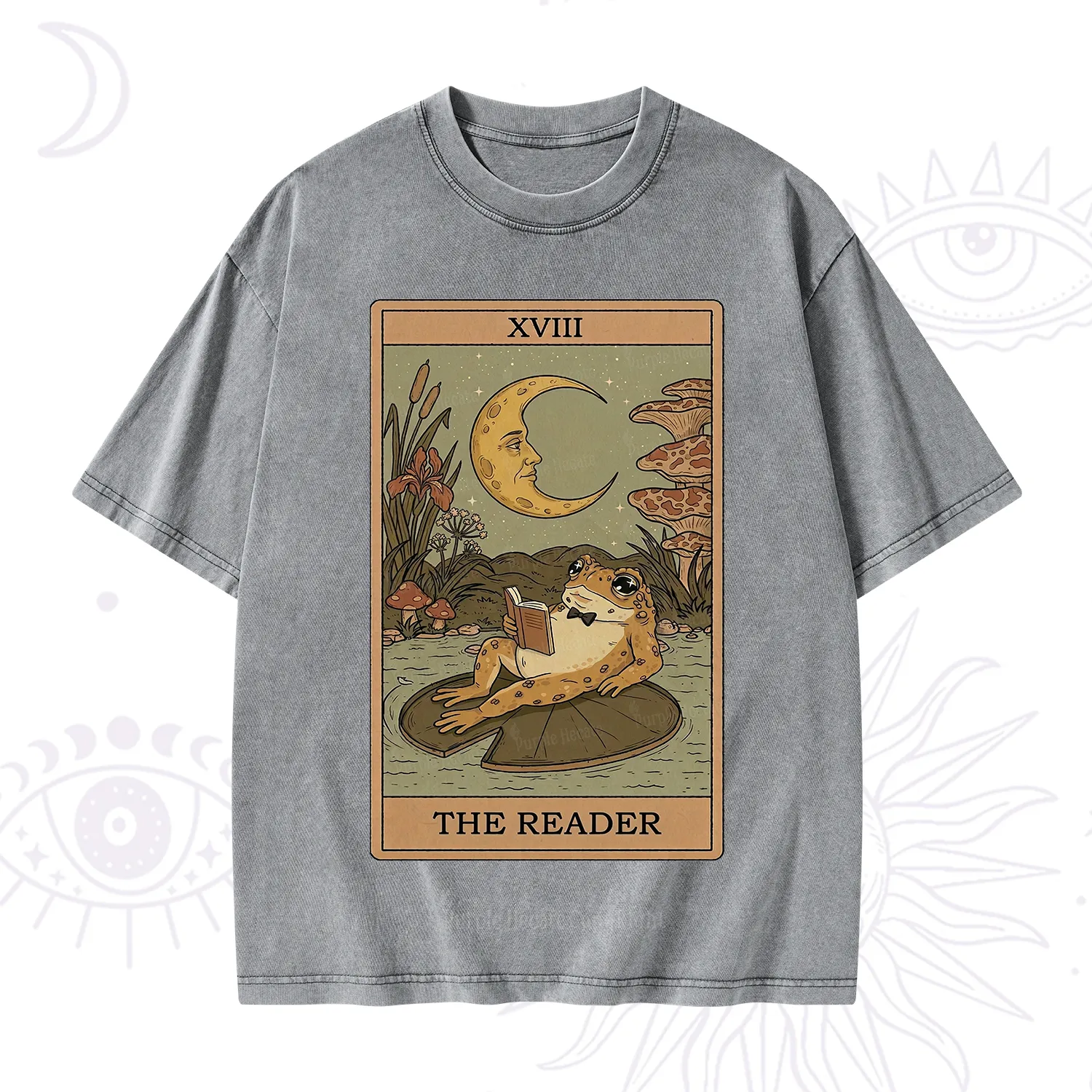 Purplehecate The Reader Frog Tarot Washed T-Shirt