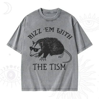 Purplehecate Rizz Em With The Tism Opossum Washed T-Shirt