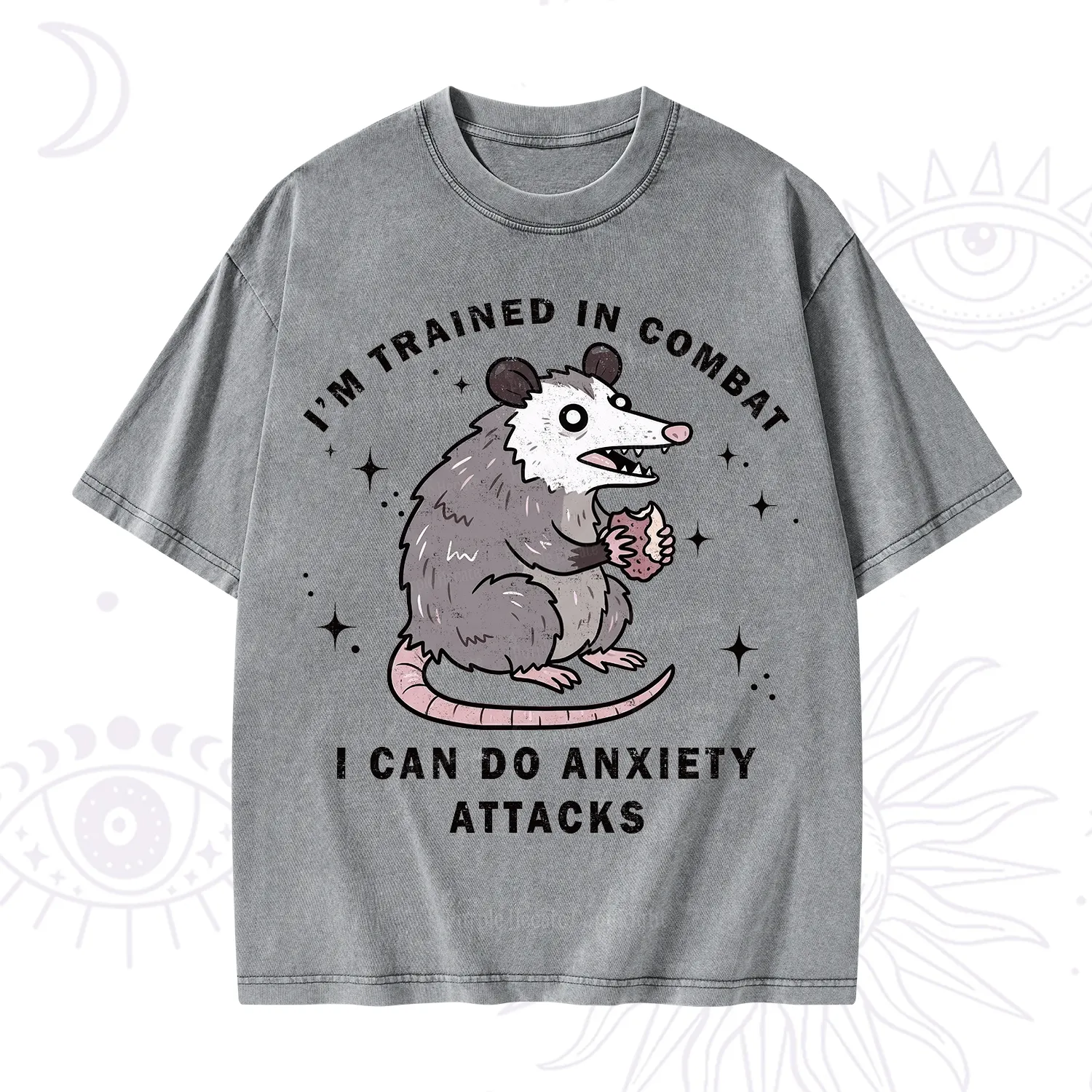 Purplehecate Anixety Attack Opossum Washed T-Shirt