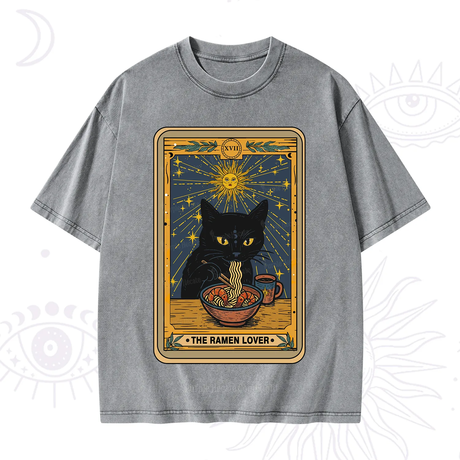 Purplehecate The Ramen Lover Cat Tarot Washed T-Shirt
