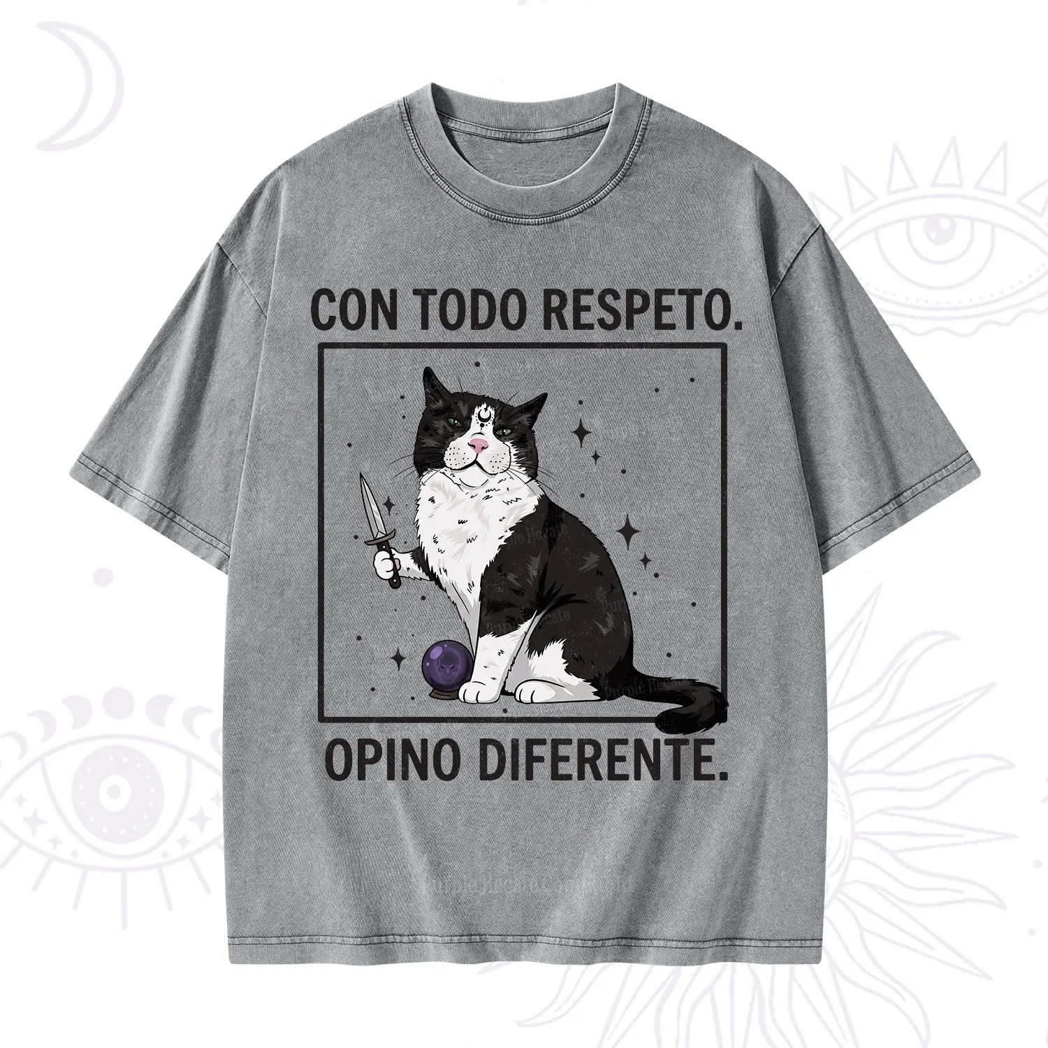 Purplehecate Funny Cat Con Todo Respeto Opino Diferente Washed T-Shirt