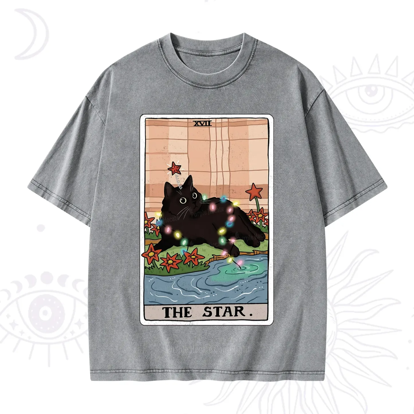 Purplehecate The Star Cat Tarot Card Washed T-Shirt