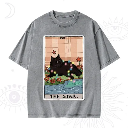 Purplehecate The Star Cat Tarot Card Washed T-Shirt