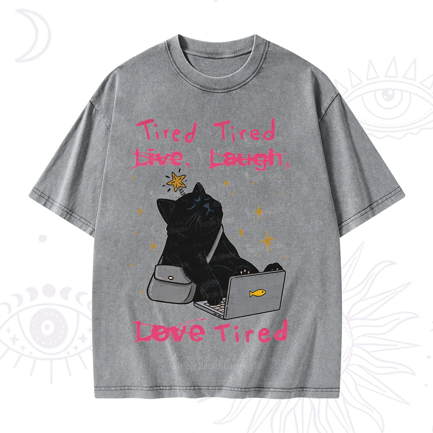 Purplehecate Tired Cat Washed T-Shirt