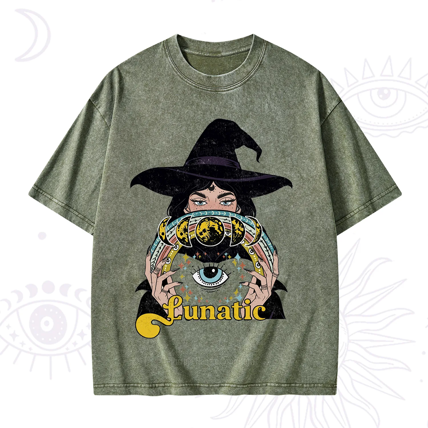 Purplehecate Witch of the Lunatic Moon Phase Washed T-Shirt