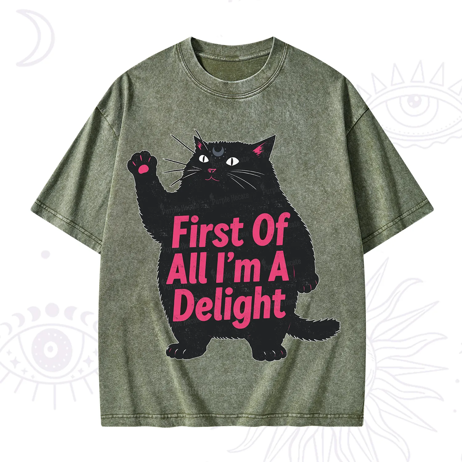 Purplehecate First Of All I'm A Delight Cat Washed T-Shirt