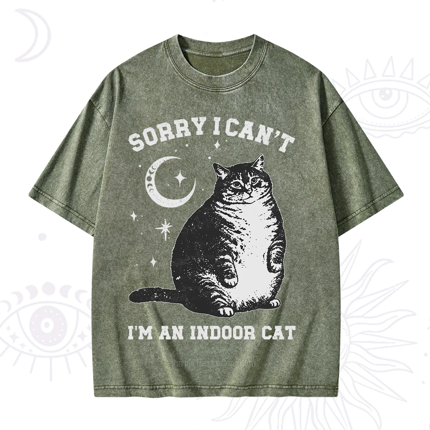 Purplehecate Sorry I Can't Go I'm an Indoor Cat Washed T-Shirt