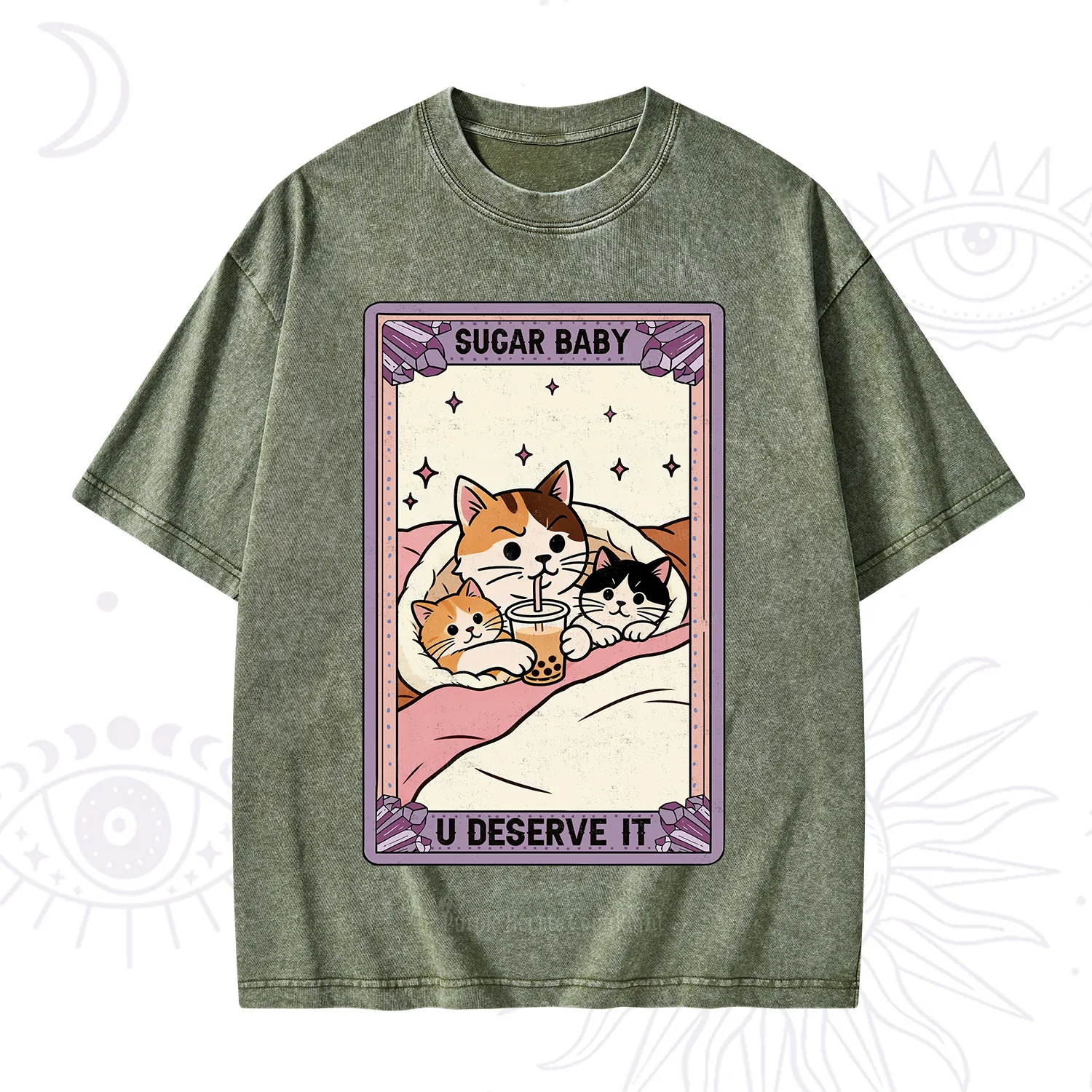 Purplehecate The Sugar Baby Cat Tarot Washed T-Shirt